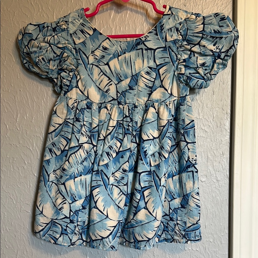 Janie and Jack Blue and White Floral Dress with Ruffled Sleeves